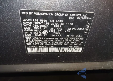 2024 Volkswagen Atlas 2.0T Se W/Technology z USA, uszkodzony, nr VIN 1V2HR2CA9RC610286